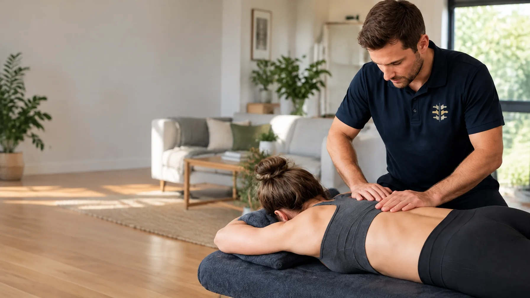 Physiotherapist assessing a client at home