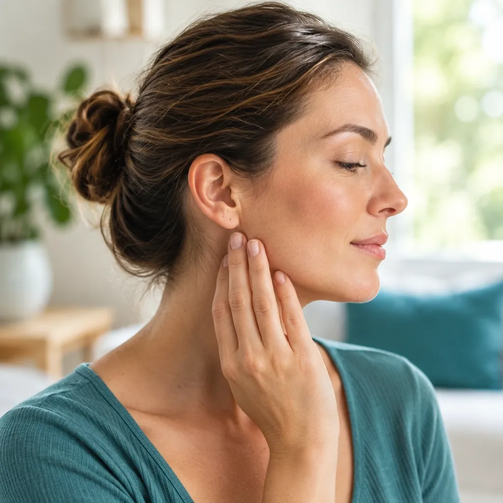Woman gently touching her jaw